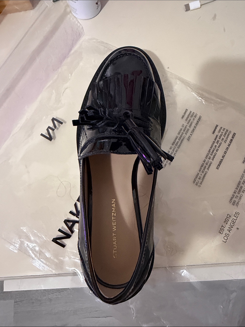 Stuart Weitzman Black Patent Tassel Loafer